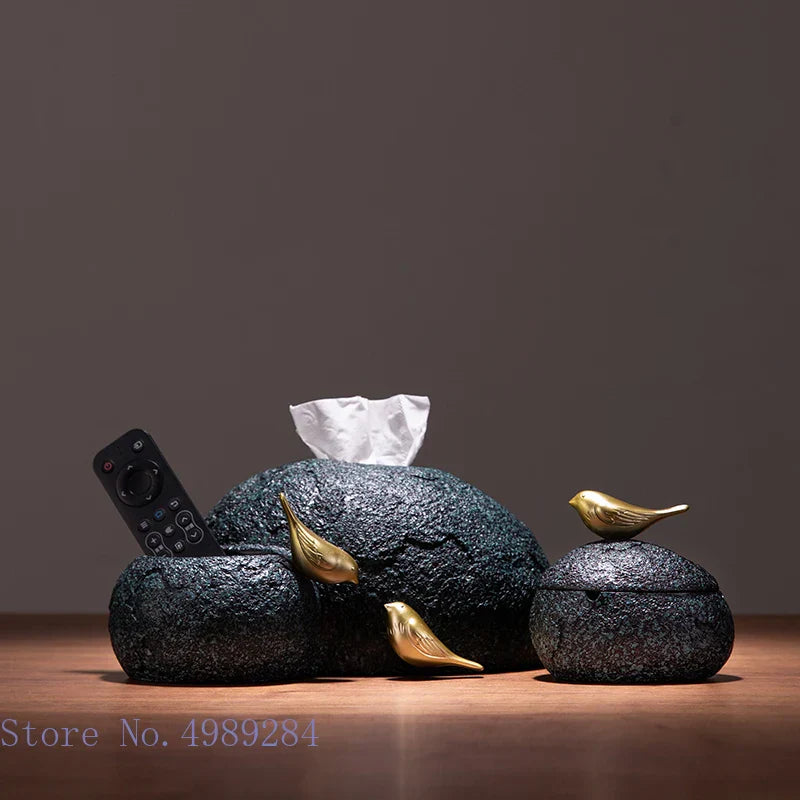 DecorBites™ Golden Bird Resin Tissue Box Ashtray Desktop Organizer Storage Box