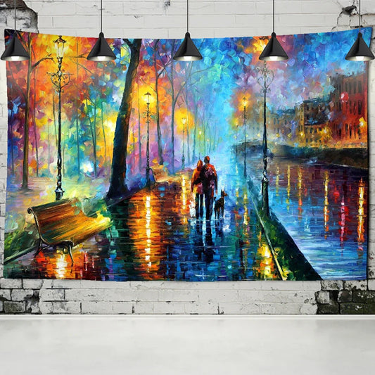 Decobites Night View Van Gogh Oil Painting Tapestry - Romantic Love Couple Wall Hanging