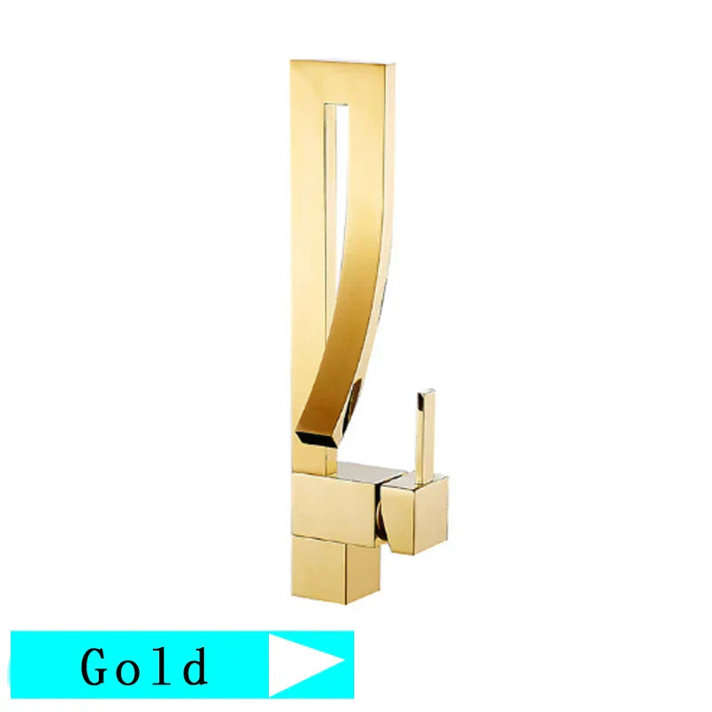 Grifo de lavabo tipo cascada DecorBites™ de latón negro con monomando