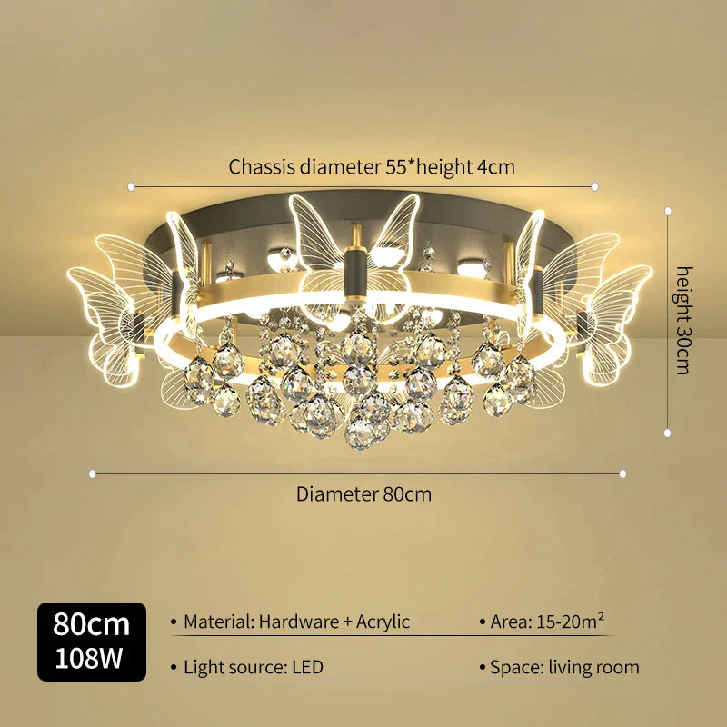 DecorBites™ Elegant Butterfly Flower Crystal Ceiling Lamp for Romantic Home Decor