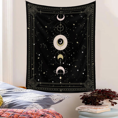 Psychedelic Moon Phase Wall Tapestry by Decobites: Bright Boho Decor for Room