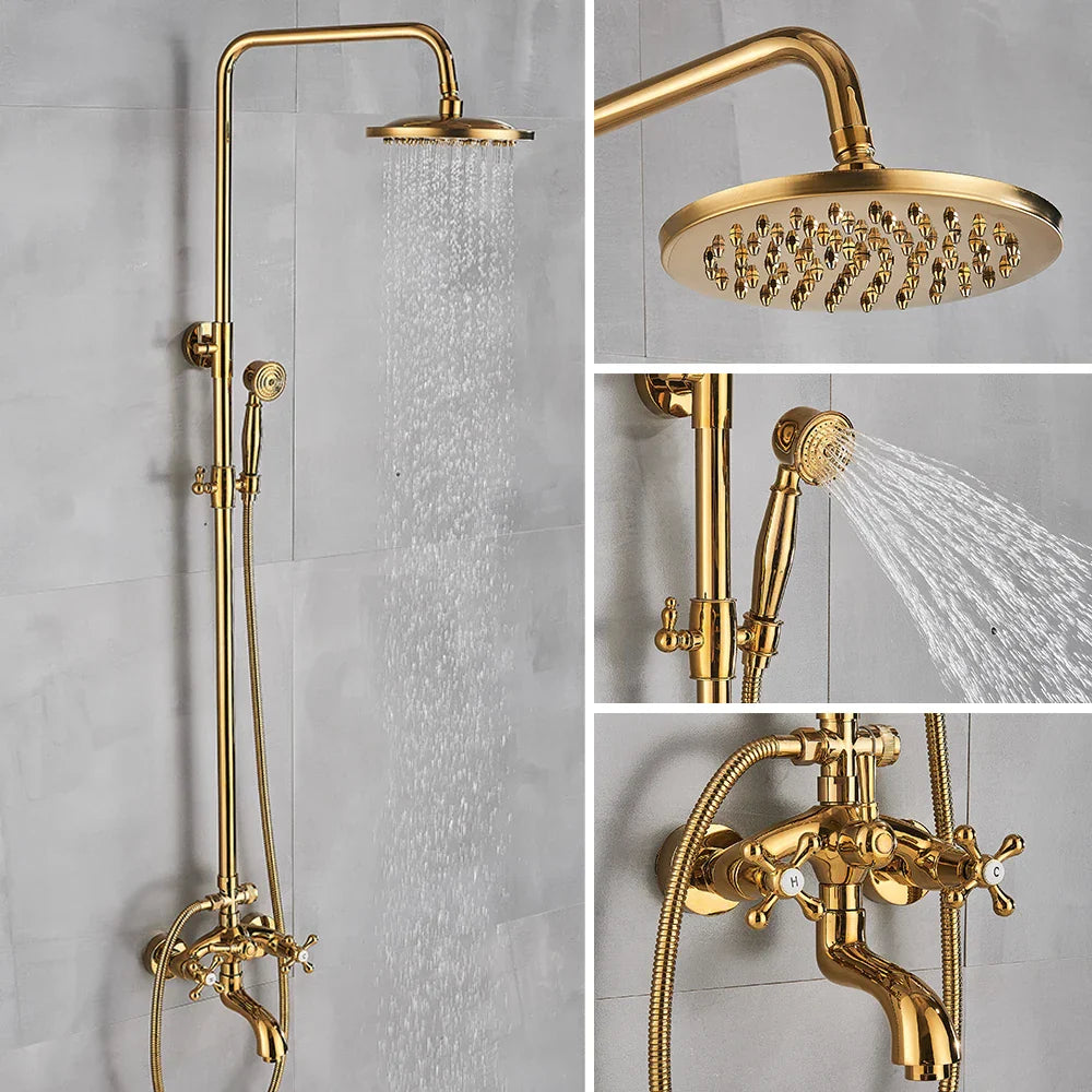 Juego de Grifo de Ducha en Latón Dorado Decorbites™ con Salida para Bañera y Dos Manijas
