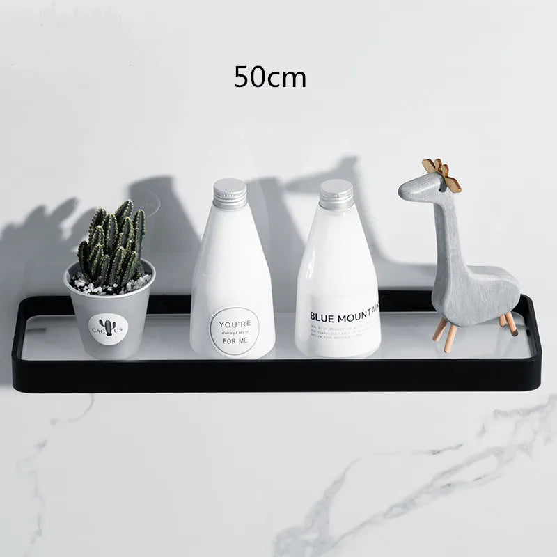 رف زاوية حمام زجاجي أسود من DecorBites™، رف مستحضرات تجميل من الألومنيوم لغرفة الاستحمام