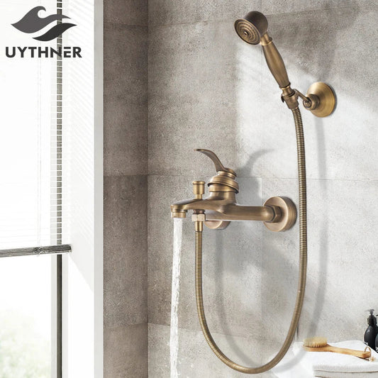 DecorBites™ Brass Shower Faucet Mixer Tap Set with Hand Shower - Wall Mount Black