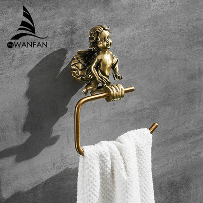 DecorBites™ Gold Brass Angel Towel Ring Wall Rack for Bathroom - MB-0786B