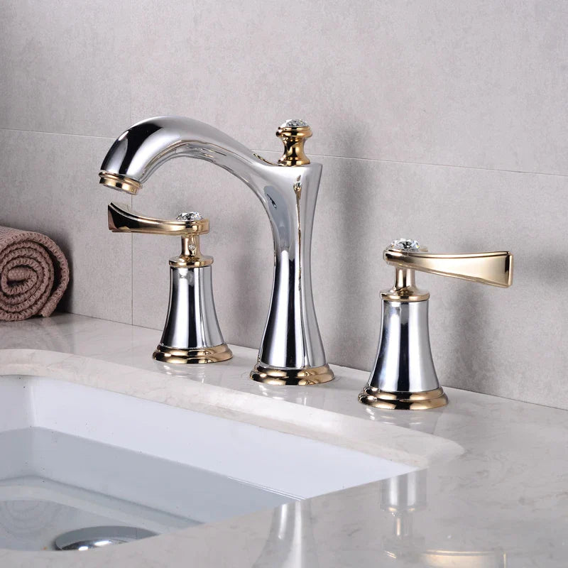 DecorBites™ Black & Gold Brass Bathroom Sink Faucets Double Handle Waterfall Faucet