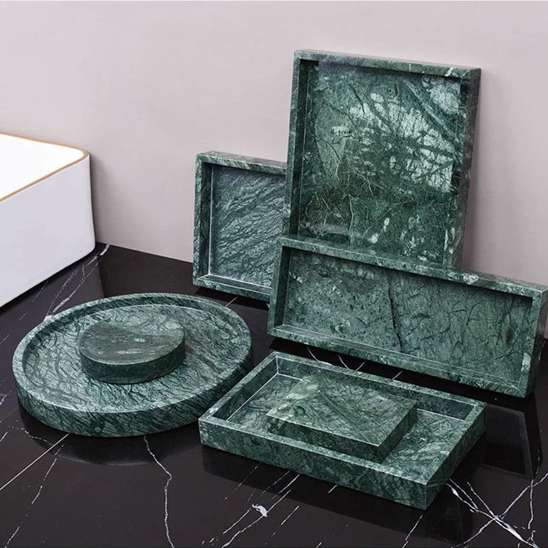 DecorBites™ Dark Green Marble Bathroom Set - Nordic Light Luxury Tray Toothbrush Holder Soap Dispenser Kit