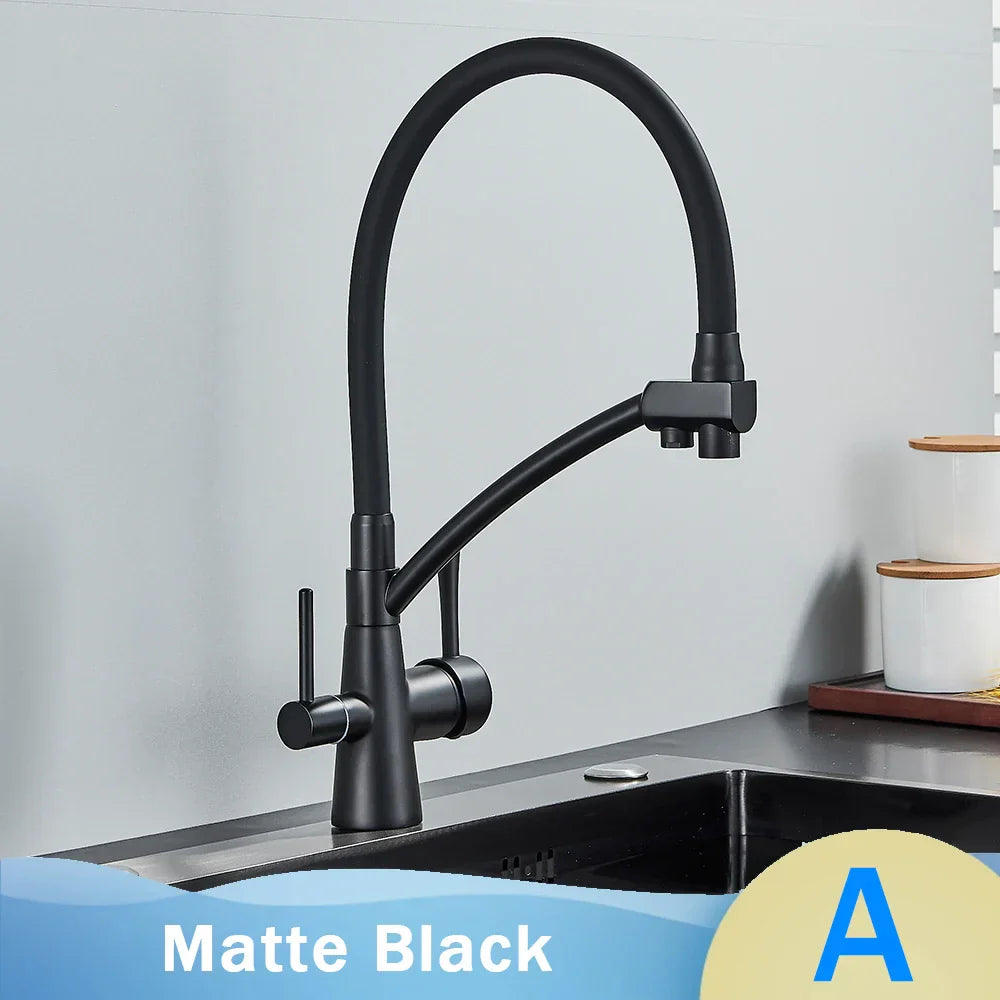 DecorBites™ Black 2-in-1 Pull Down Kitchen Faucet with Filtered Water