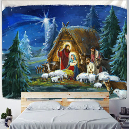 Decobites Christmas Village Wooden House Tapestry Ice and Snow Wall Hanging