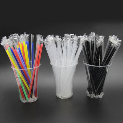 DecorBites™ Clear Individually Wrapped PP Drinking Straws - 100PCS Smoothies Tea Party Durable