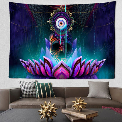 Psychedelic Fluorescent Portrait Tapestry by Decobites for Bohemian Home Decor