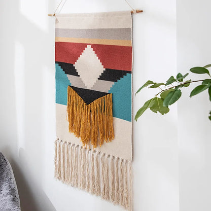 Home Decorrtion Macrame Wall Hanging Tapestry Cotton Tassel Handmade Woven Bohemian geometric Art background cloth tapestry