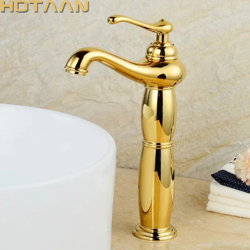 Decorbites™ Grifo Alto de Latón Dorado para Lavabo: Grifo Mezclador de Estilo Europeo Lujoso Y-5062