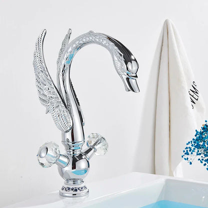 DecorBites™ Gold Brass Black Swan Bathroom Basin Faucet Luxury Single Mixer Tap Deck Mounted