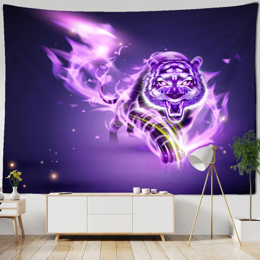 Psychedelic Tiger Tapestry Wall Hanging by Decobites - Witchcraft Animal Art for Hippie Home