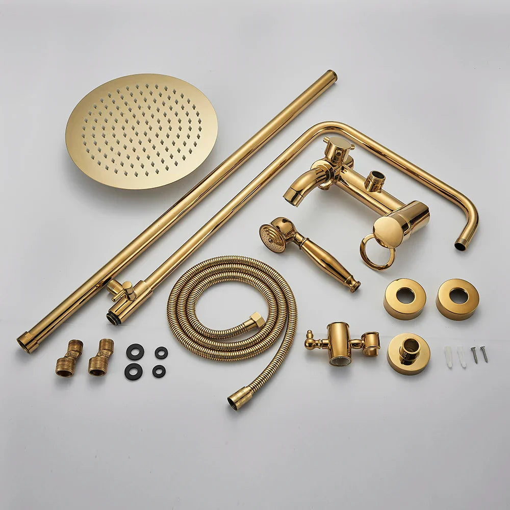 DecorBites™ Gold Polish 8" Rain Shower System Wall Mounted Bathtub Faucet