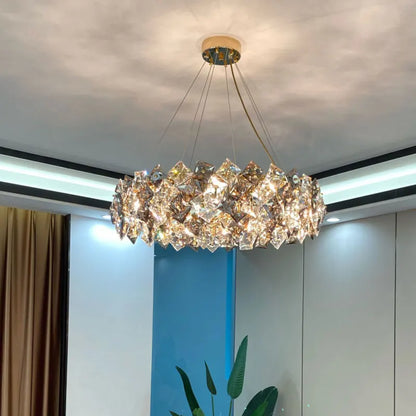 DecorBites™ Crystal Chandelier: High-End LED Pendant Light for Living Room, Dining Room & Kitchen