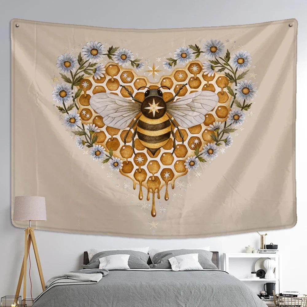 Decobites Bee Daisy Wall Hanging: Bohemian Hippie Witchcraft Plant Dorm Decor