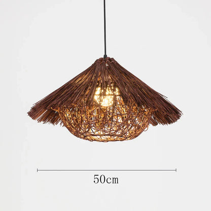 DecorBites™ Chinese Rattan Pendant Lights Hand-woven Straw Hat Lampshade Ceiling Chandelier