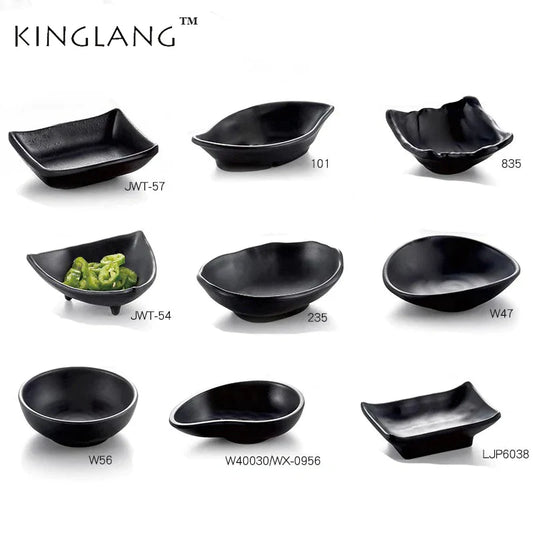 DecorBites™ Black Melamine Plastic Dipping Sauce Dish Bowl Set - Pack of 4
