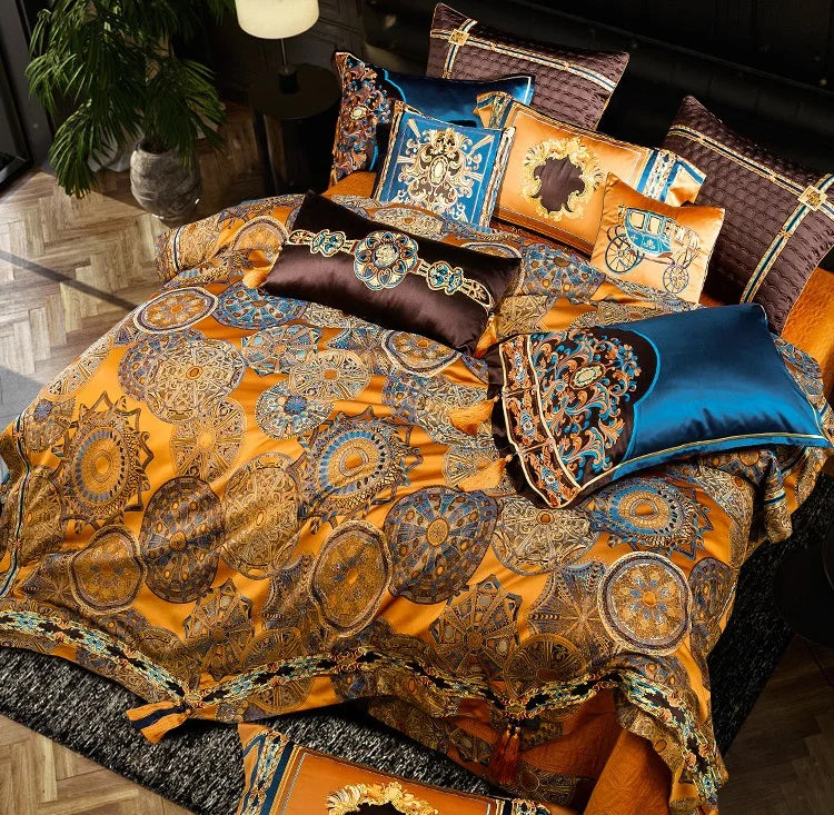 Decobites European Brocade Bedding Set with Jacquard Embroidery, Egyptian Cotton Material