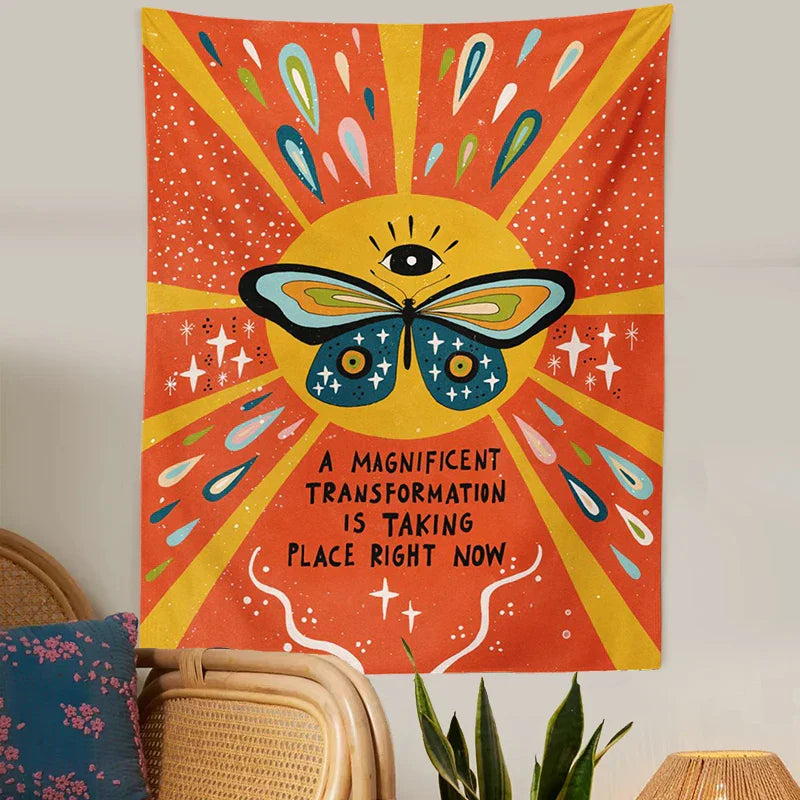 Decobites Sunshine Butterfly Tapestry - Retro Psychedelic Flower Wall Hanging