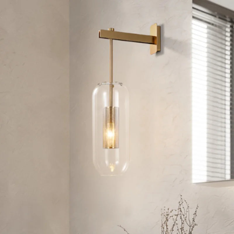 Lámpara de pared de vidrio dorado Decorbites™: Aplique industrial E14 post-moderno para la decoración del hogar