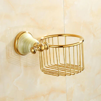 DecorBites™ Gold Bathroom Accessories Set: Shelf, Towel Rack, Holder, Brush Holder, Bath Hardware