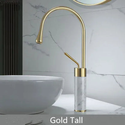 DecorBites™ Brushed Gold Brass & Marble Bathroom Sink Faucet