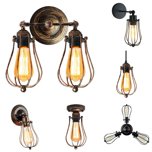 DecorBites™ Adjustable Industrial Wall Light Rustic Wire Metal Cage Sconce