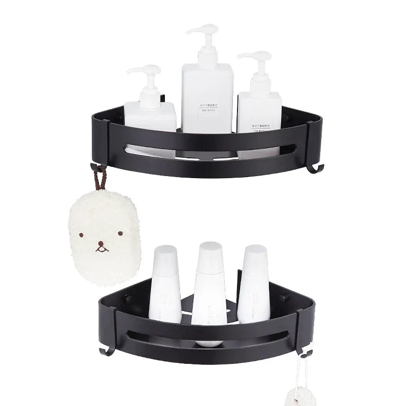 DecorBites™ Black Aluminum Bathroom Corner Shelf Wall Mounted Soap Dish Holder