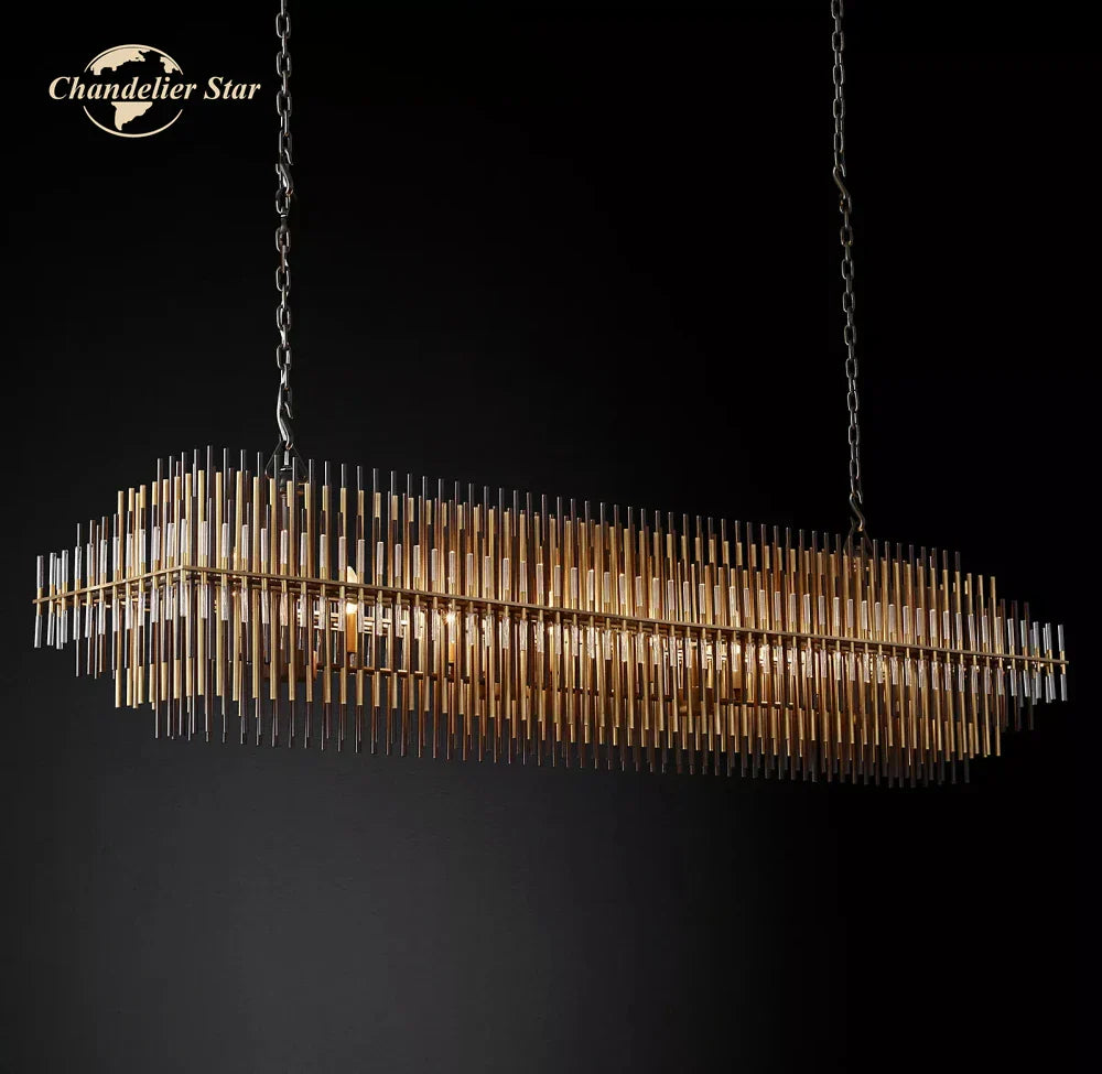 LED Modern Dining Chandelier Brass 6-Light L137cm