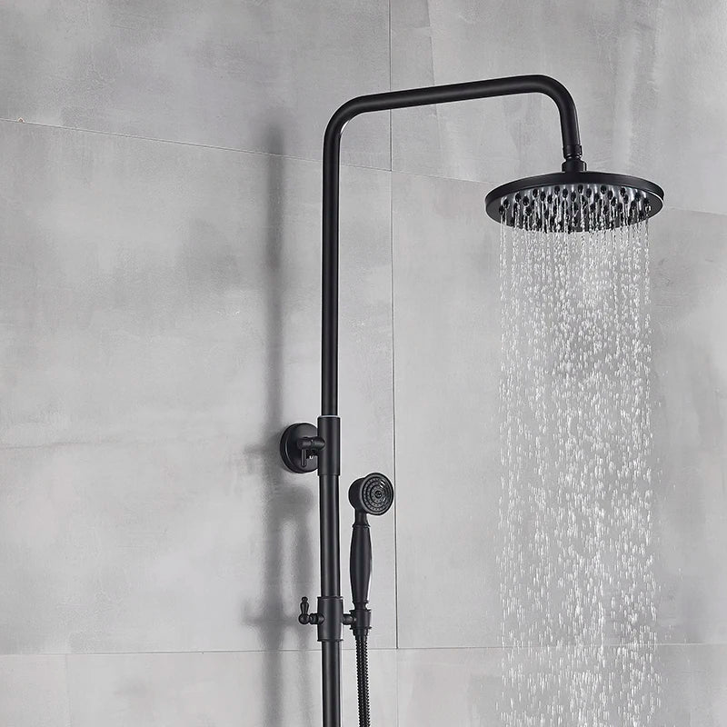 DecorBites™ Black Bathroom Shower Faucet Mixer with 8" Rainfall Shower, Wall Mount Tub Spout