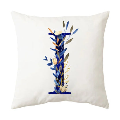 غطاء وسادة DecorBites™ أزرق مزين بحروف أبجدية وزهور لديكور المنزل
