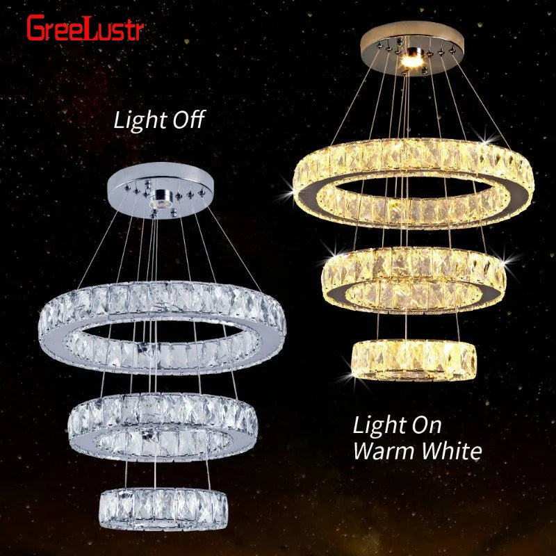 DecorBites™ Crystal LED Chandelier: Modern Pendant Light for Luxury Home Decor and Living Room