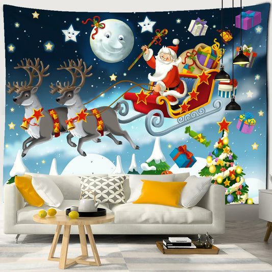 Decobites Santa Claus Sleigh Tapestry Wall Hanging Witchcraft Christmas Day Girl Home Decor