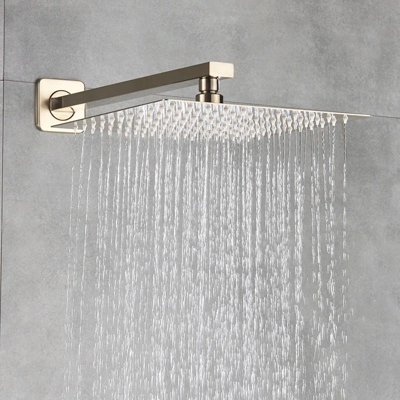 DecorBites™ Brushed Gold Shower Mixer: Wall Mount Rainfall Head, Hand Shower, Rotate Tub Spout