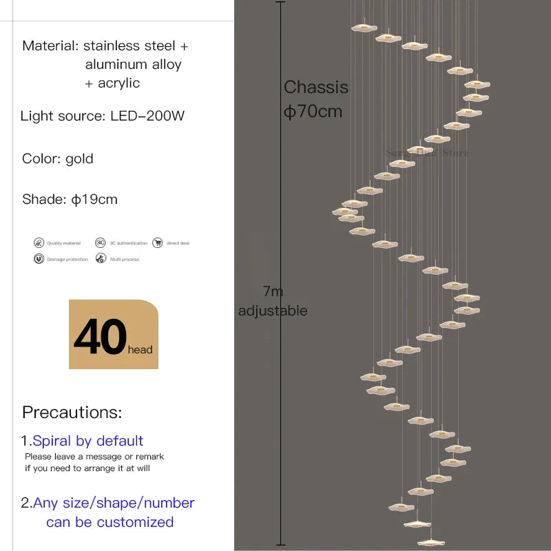 DecorBites™ Lotus Leaf Tea Art Spiral Staircase Chandelier - Chinese Style Pendant Light