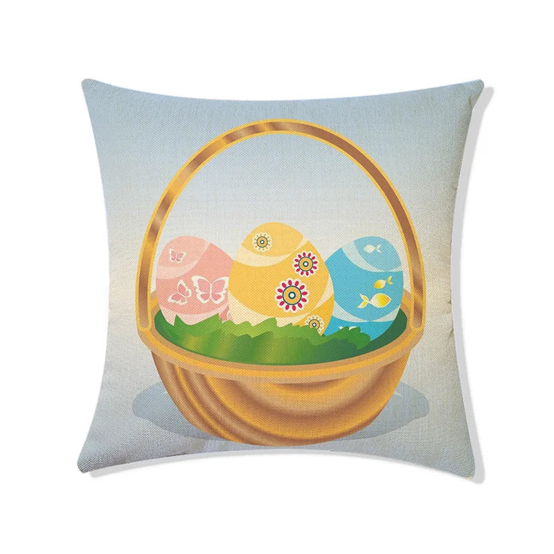 DecorBites™ Easter Rabbit Eggs Linen Pillowcase 45*45CM