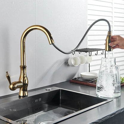 DecorBites™ Gold Sensor Kitchen Faucet Pull Out Touch Control Mixer Tap Sink Crane