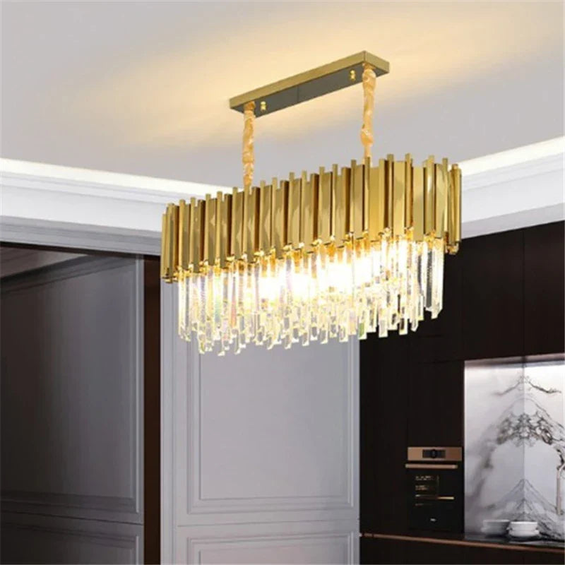 DecorBites™ Golden Stainless Steel K9 Crystal Chandelier for Elegant Dining Room Lighting