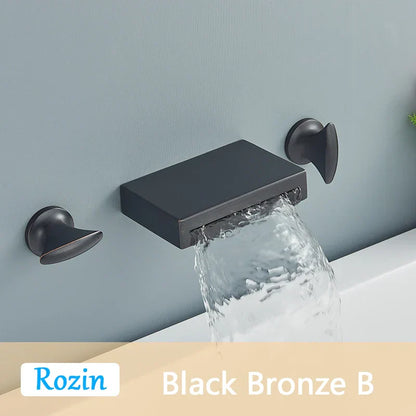 DecorBites™ Black Bronze Wall Mounted Waterfall Bathroom Faucet with Dual Handles