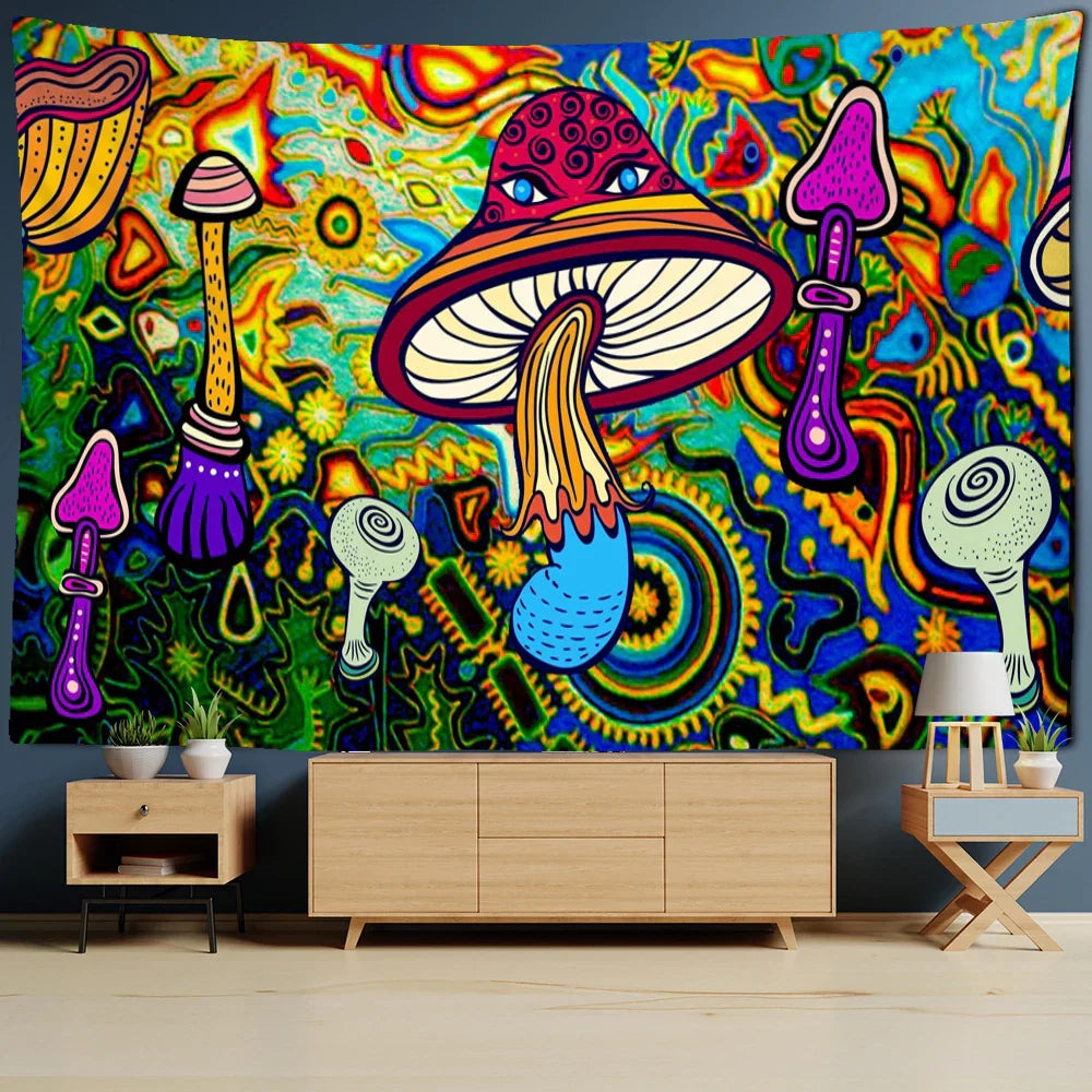 Decobites Mushroom Mandala Wall Hanging Tapestry - Bohemian Psychedelic Hippie Room Decor