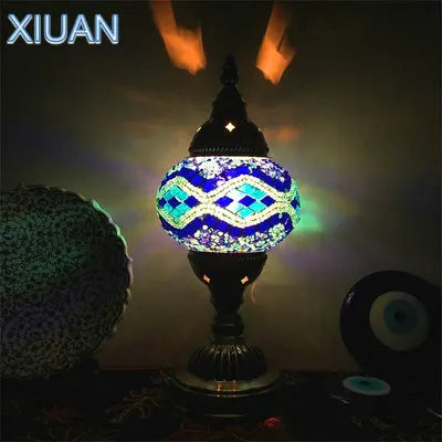 DecorBites™ Colorful Mosaic Table Lamp, Handmade Stained Glass Lampshade