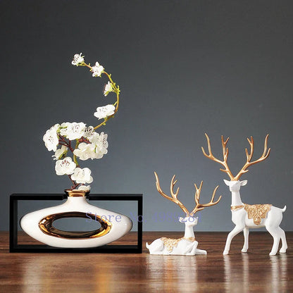 DecorBites™ Chinese Style Ceramic Vase in Wooden Frame for Modern Home Decor