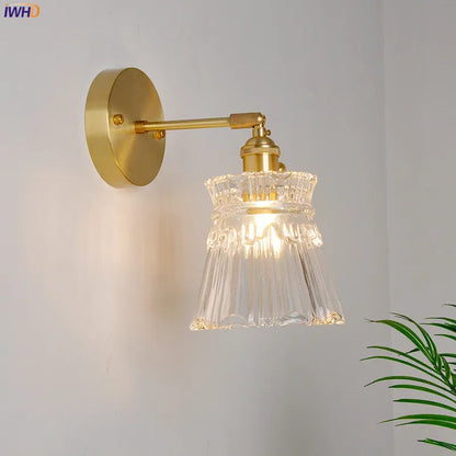 DecorBites™ Japanese Copper Glass Wall Lights Modern LED Sconce for Bedroom Stair Mirror