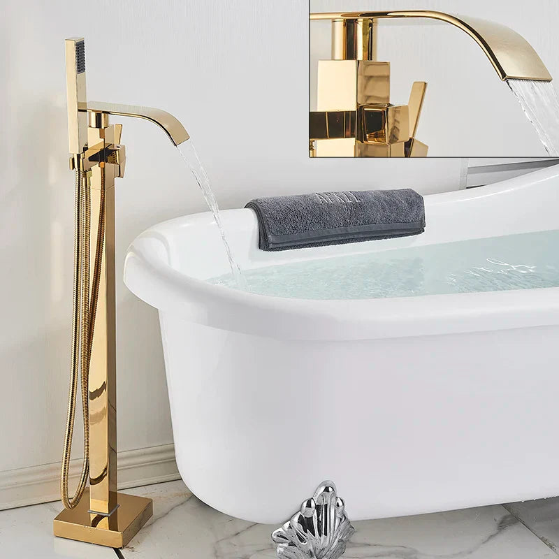 DecorBites™ Gold Freestanding Bathtub Faucet with Handshower