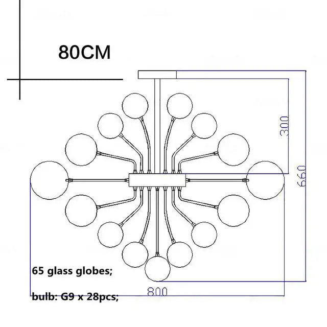Lámpara de araña LED con globo de cristal DecorBites™: Iluminación colgante nórdica de lujo en metal para sala de estar