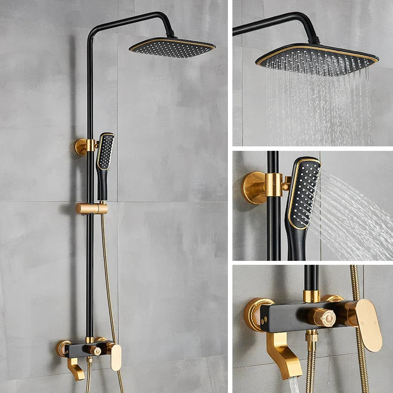 DecorBites™ Black Gold Shower Faucet Set with Rainfall Bathroom Mixer Faucets