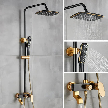 DecorBites™ Black Gold Shower Faucet Set with Rainfall Bathroom Mixer Faucets